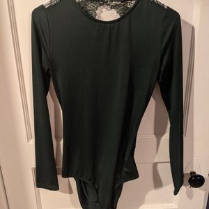Green backless body suit